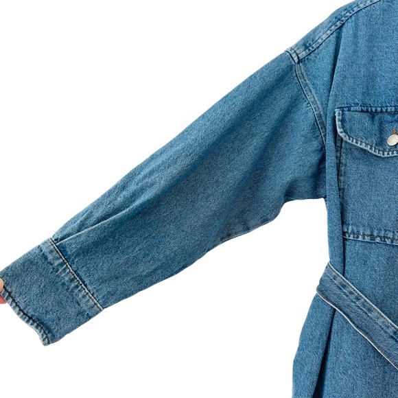 ASOS Denim Mini Dress With Belt in Midwash Blue Size 4 - Picture 5 of 12